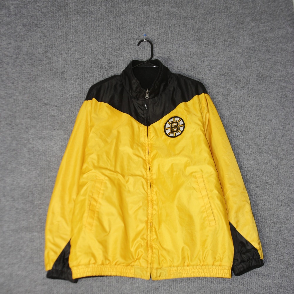 Boston Bruins Jacket Mens L Yellow Reversible NHL Windbreaker Full Zip‎
